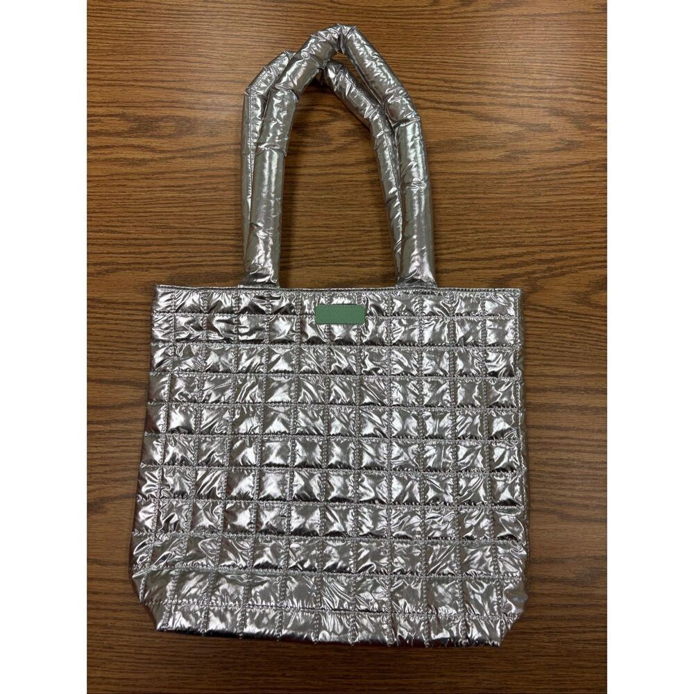 Silver Clinique quilted puff tote bag